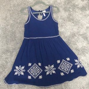 Blue and white embroidered sun dress